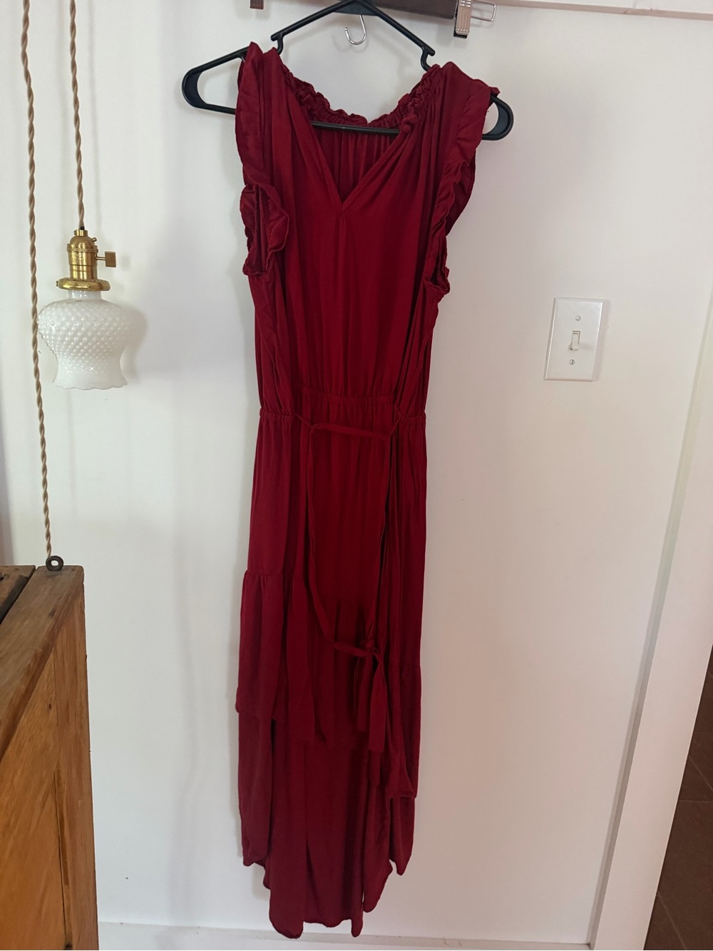 Women's Red Ruffled V-Neck Maxi Dress